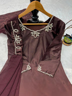 Brown pink pakistani co-ord set, Pur natural crap with embroidery,