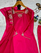 Brown pink pakistani co-ord set, Pur natural crap with embroidery,