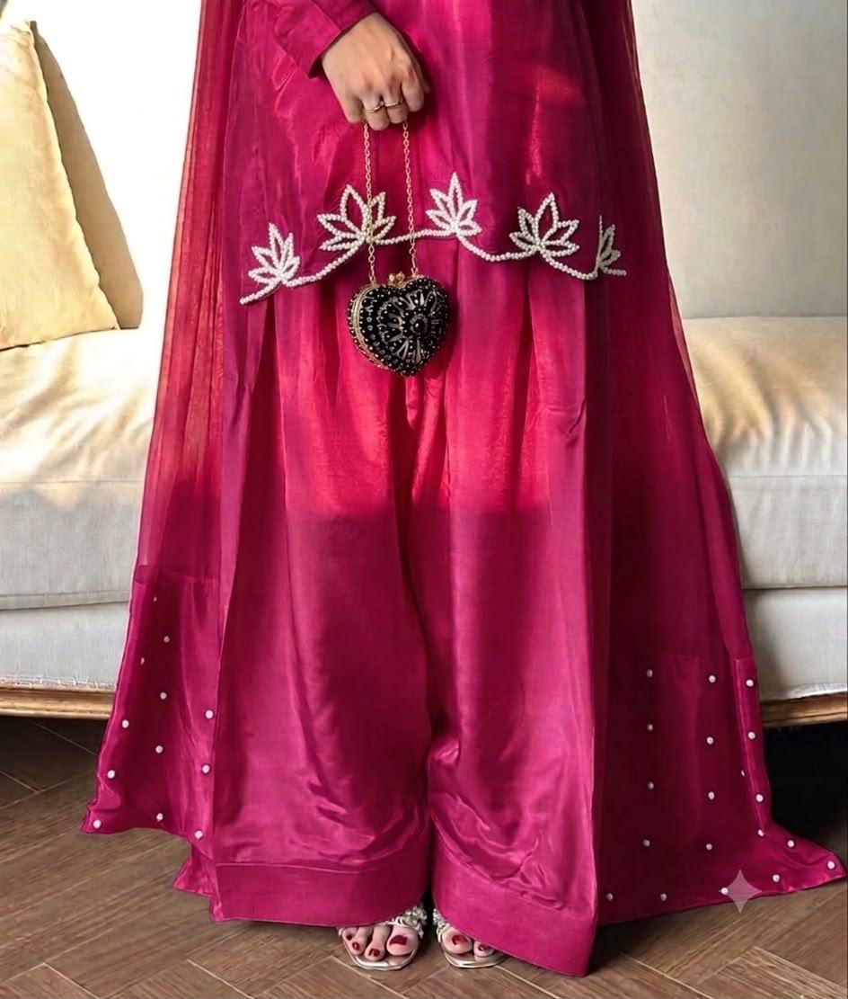 Brown pink pakistani co-ord set, Pur natural crap with embroidery,