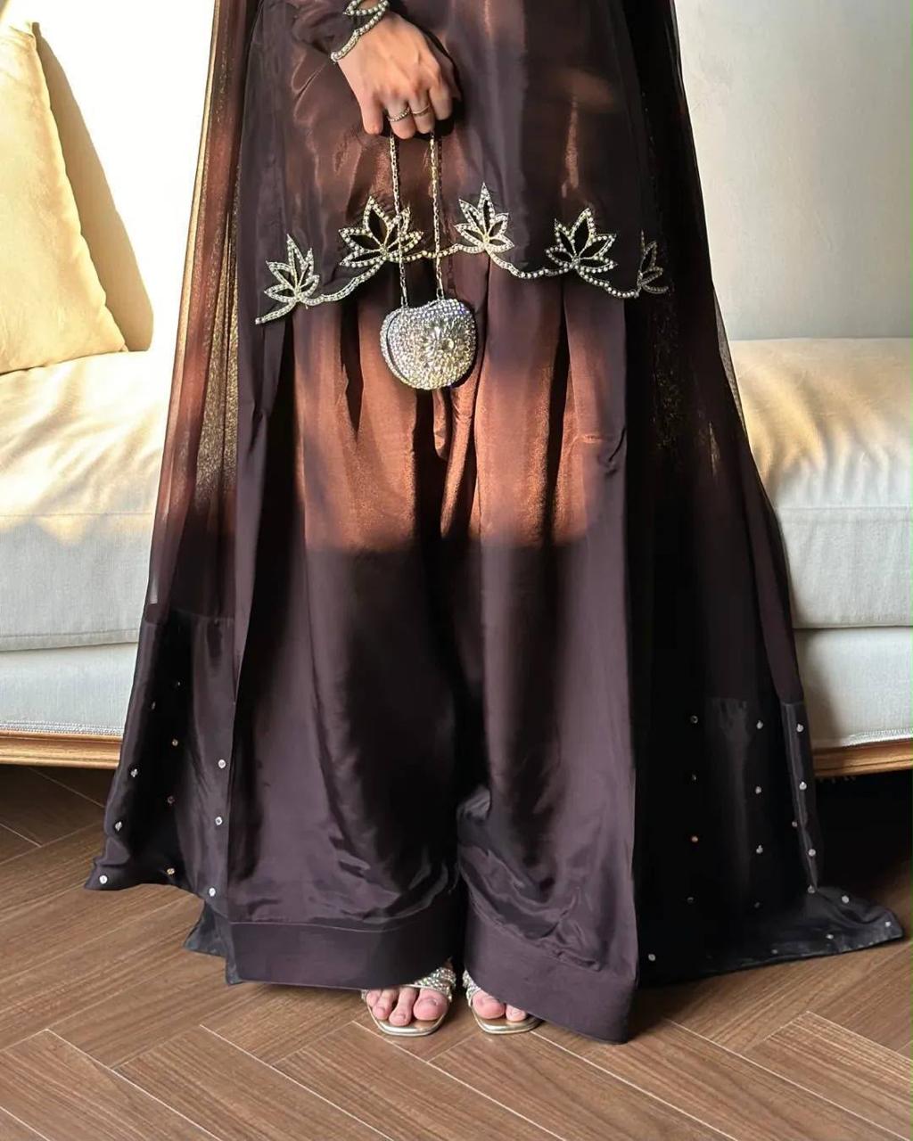 Brown pink pakistani co-ord set, Pur natural crap with embroidery,