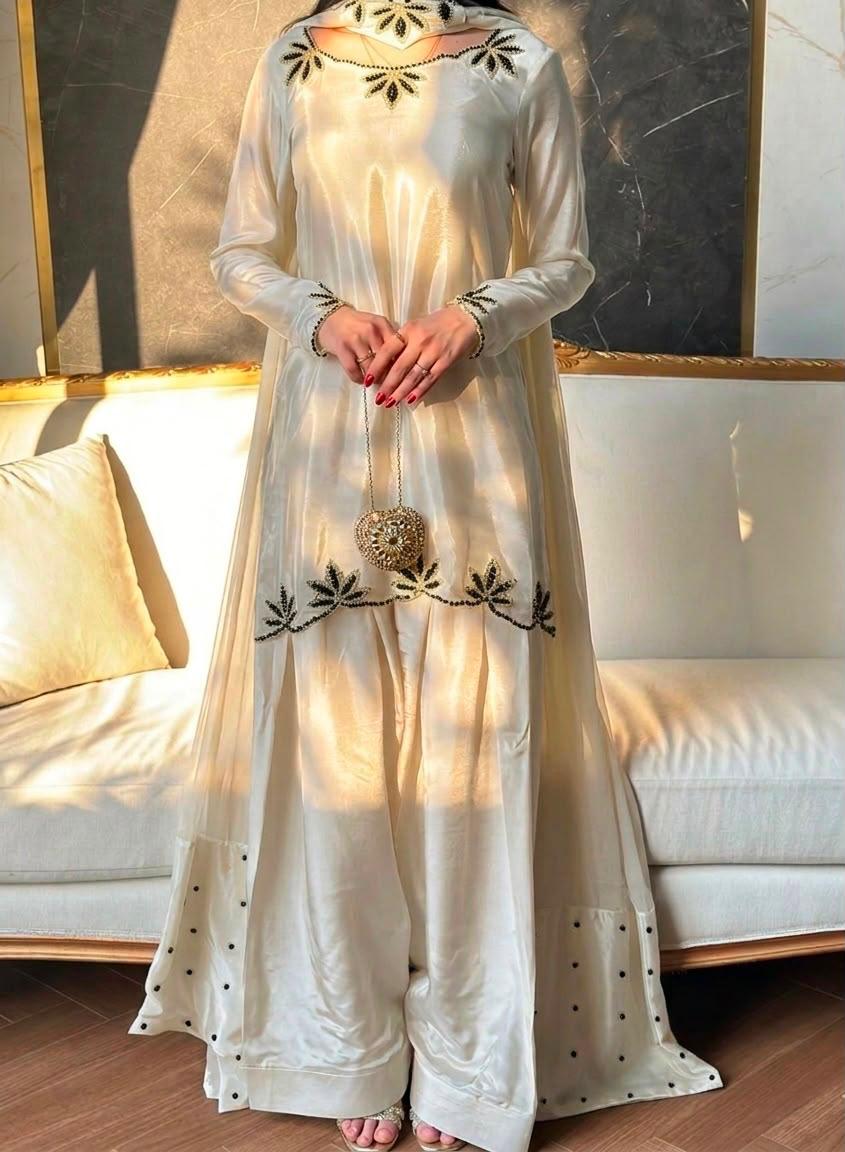 Brown pink pakistani co-ord set, Pur natural crap with embroidery,