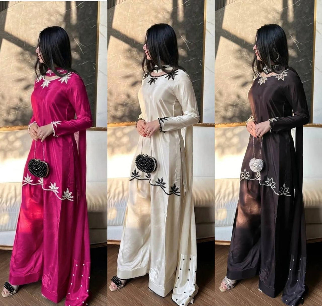 Brown pink pakistani co-ord set, Pur natural crap with embroidery,