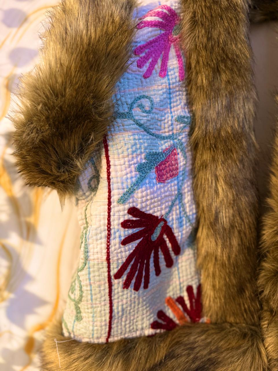Vintage kantha Suzani Fur Waistcoat