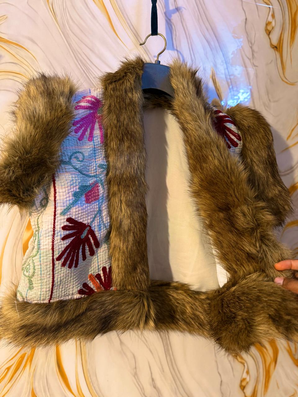 Vintage kantha Suzani Fur Waistcoat