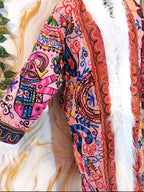 Reversible Neon Pink Afghan Coat: Embroidered Floral Cotton, Mongolian Fur Trim, Christmas Jacket