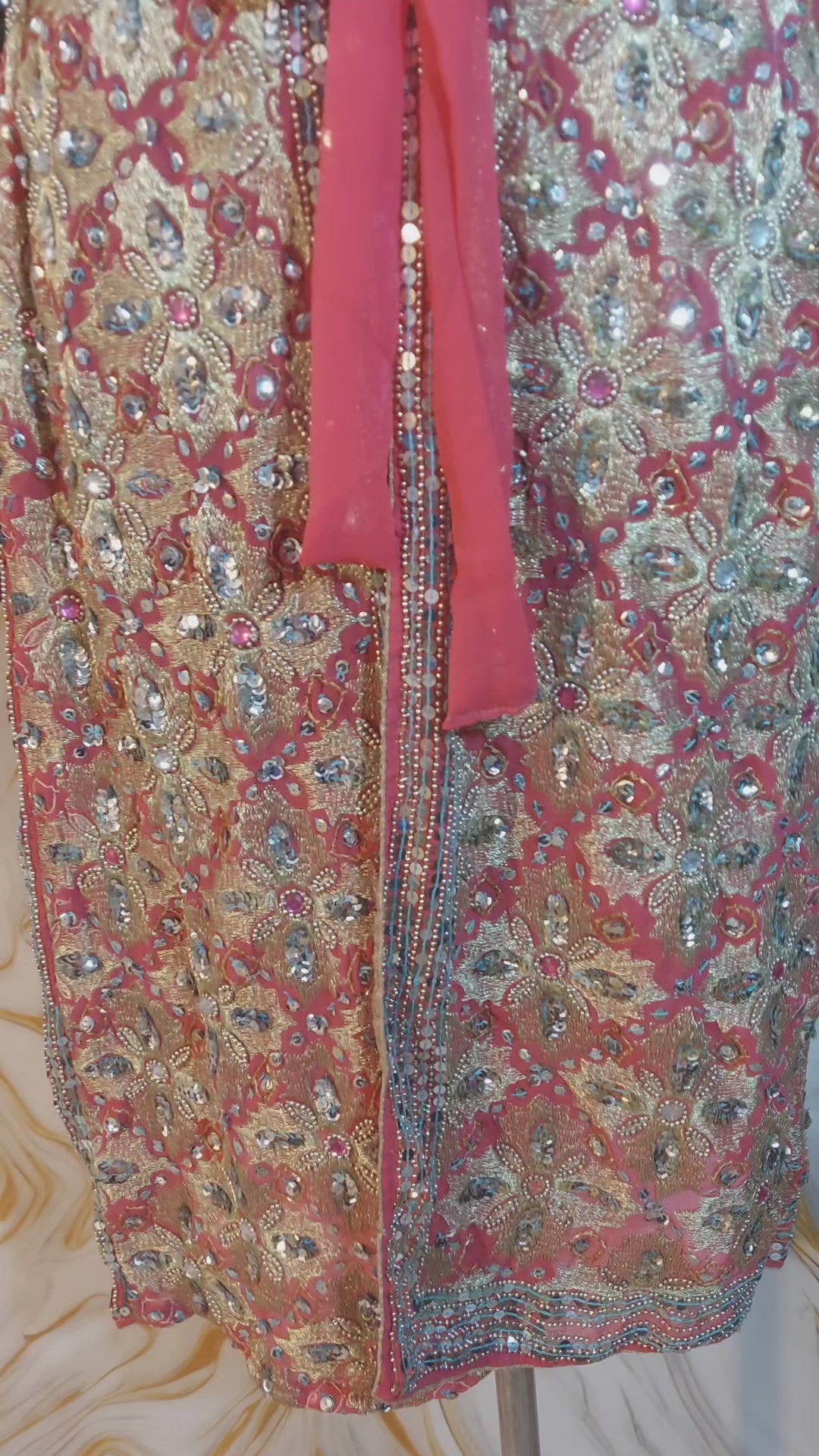 Vintage Pink Sequin Kimono, Gold Aari Embroidery, Indian Style