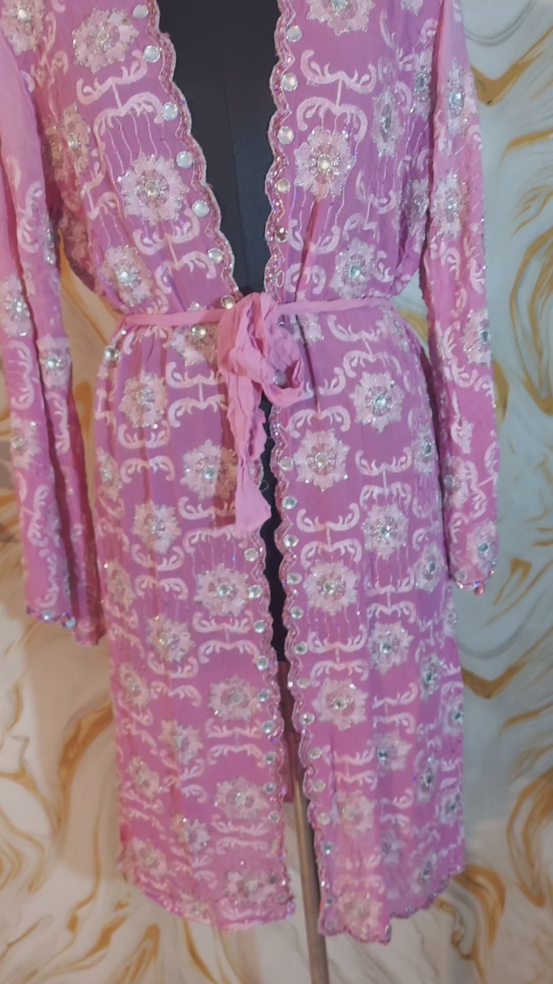 Vintage Baby pink Upcycled Embroidered Kimono, Sequin Aari Embroidery, Indian Style, Goddess Kimono,